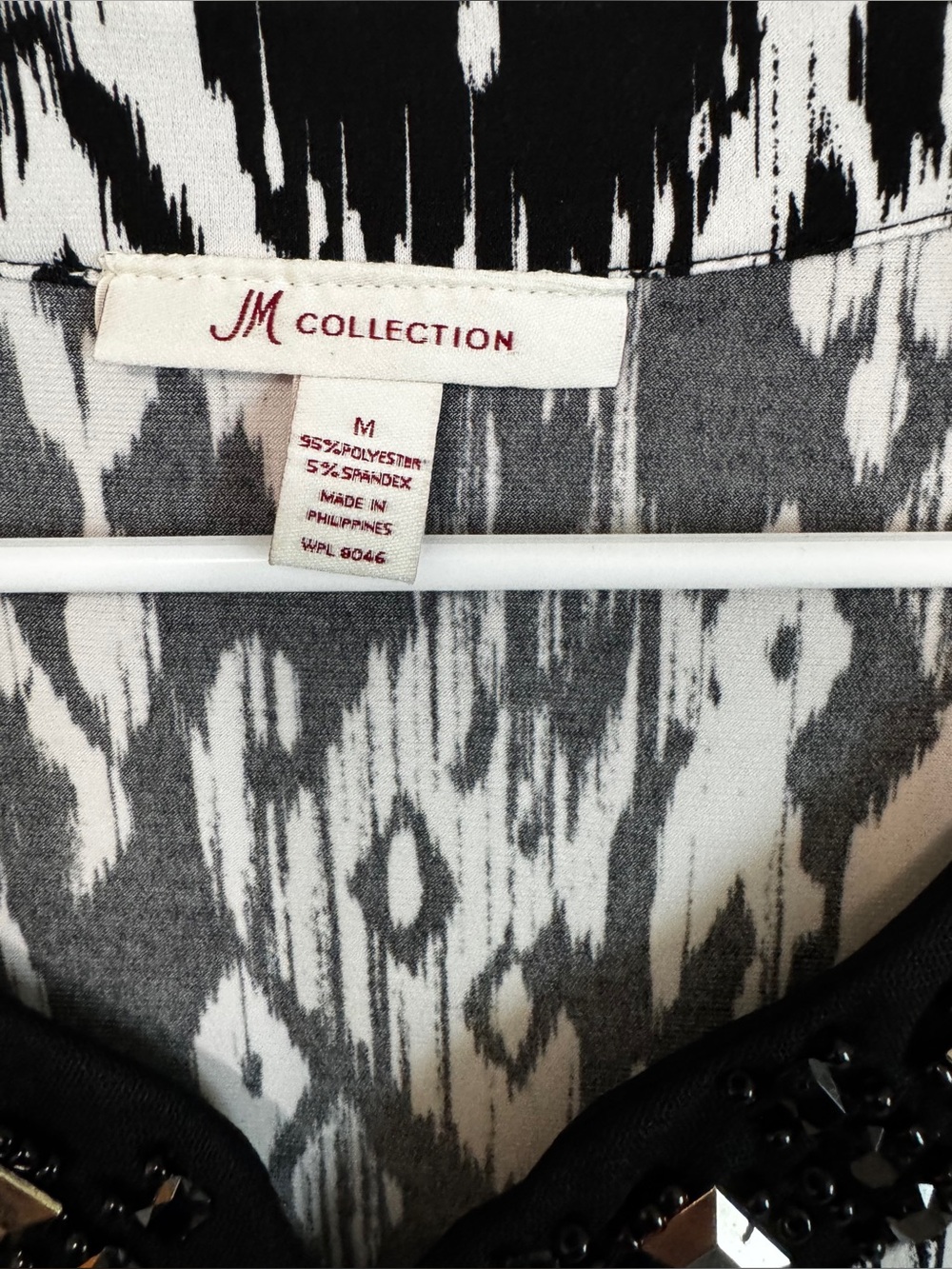 JM Collection Embellished Ikat Print Tunic Top Black White Medium - Picture 4 of 10